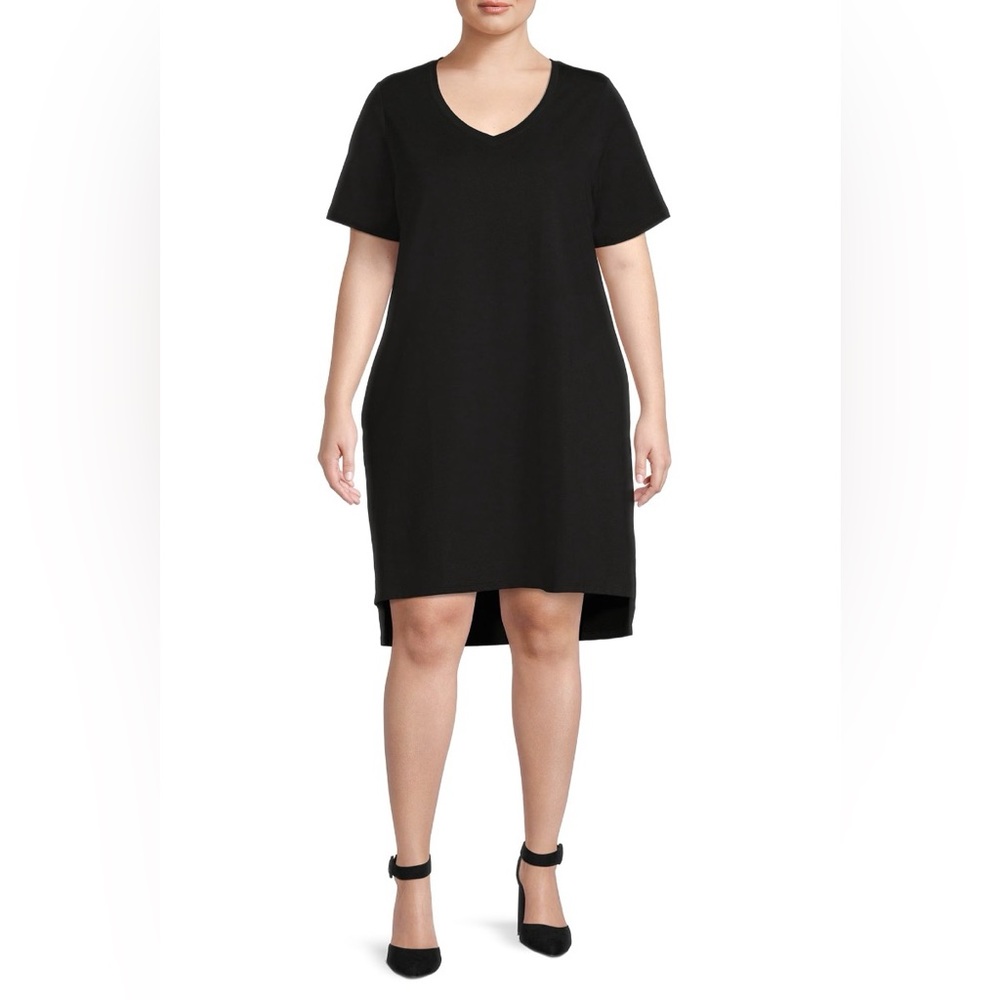 NWOT Terra & Sky Solid Black Casual T-Shirt Dress w/High-Low Hem & Side Slits XL